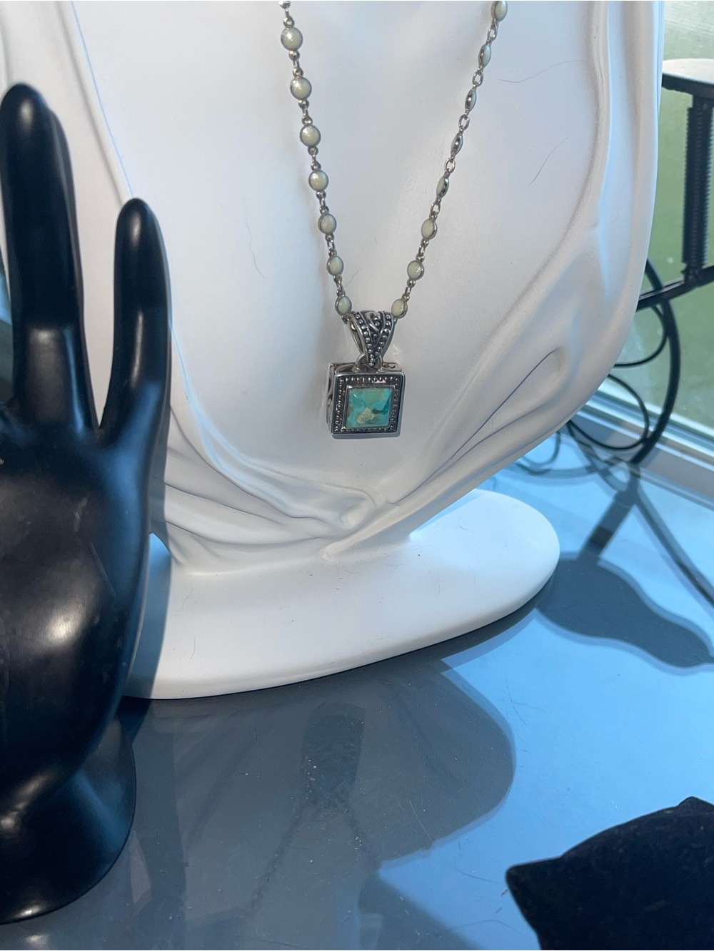 Sterling Silver Turquoise Inlay Square Pendant Necklace - Women Jewelry